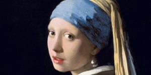 Cropped and close up look of A Girl with a Pearl Earring.