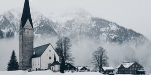 The parish church of St. Jodok that is located in the center of Mittelberg, Austria.