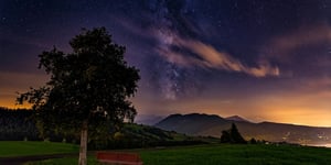 A bench over looking the sky. 