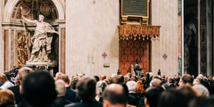 A solemn religious ceremony in St Peter's Basilica, Vatican City.