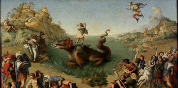 A well known painting of the mythical being Perseus entitled Perseus Freeing Andromeda.