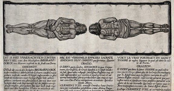 A German engraving of the man wrapped in the Shroud of Turin.