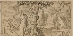 Adam and Eve Eating the Forbidden Fruit in the Garden of Eden