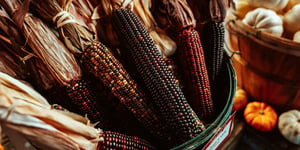 A colorful basket of harvest corn.
