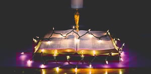 String of lights on a bible.