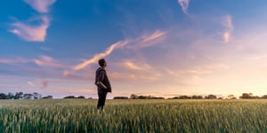 Man in an open field. 
