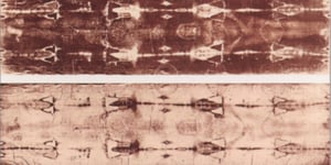 The Shroud of Turin image that was caused by radiation.