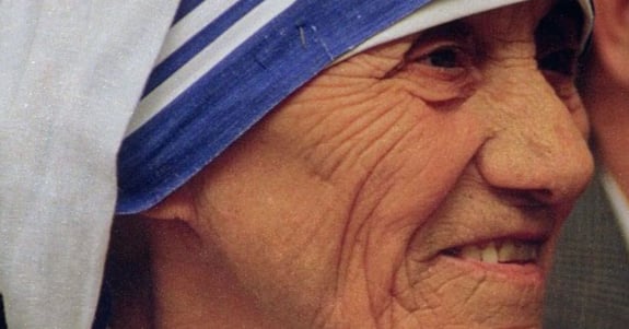 A close up portrait of Mother Teresa.