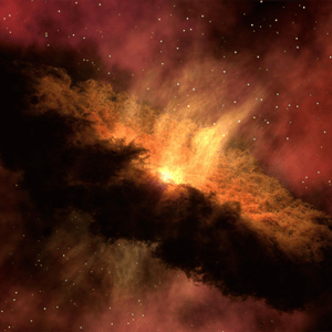 red and orange atmospheric clouds with stars in the sky