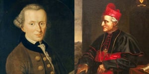 Duo portrait of Immanuel Kant and John Henry Newman.